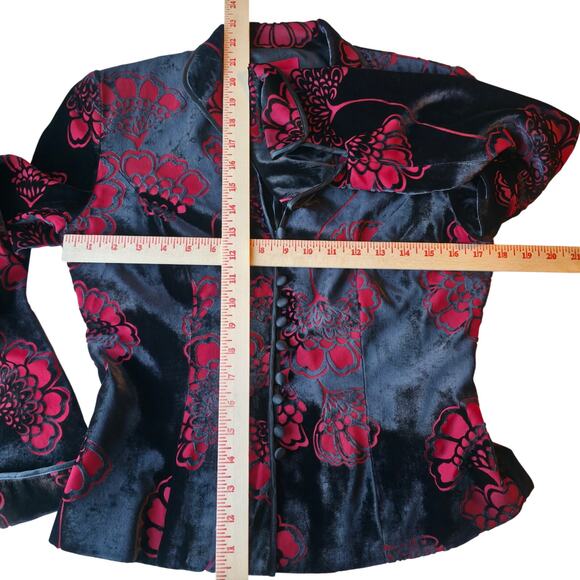 Romantic Goth Silk Blend Velvet Burnout Evening Jacket Floral Statement - Picture 5 of 15